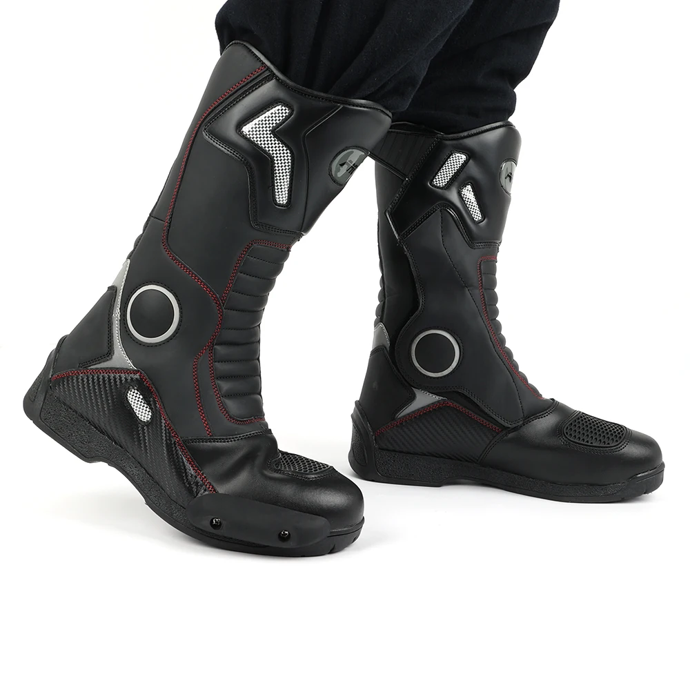 Motorcycle Riding Men Boots Professional Racing Shoes Road Breathable Leather Wear-resistant Boots Non-slip Safety Breathable