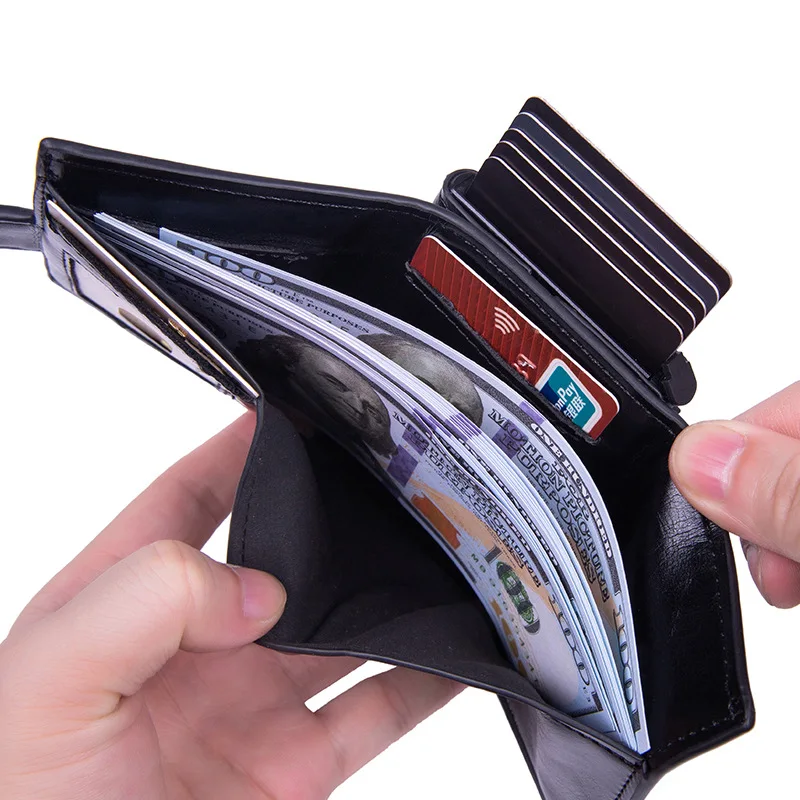 Carbon Fiber Credit Card Holder Wallet Men Rfid Smart Metal Thin Slim Pop Up Minimalist Wallet Small Black Purse Metal Vallet