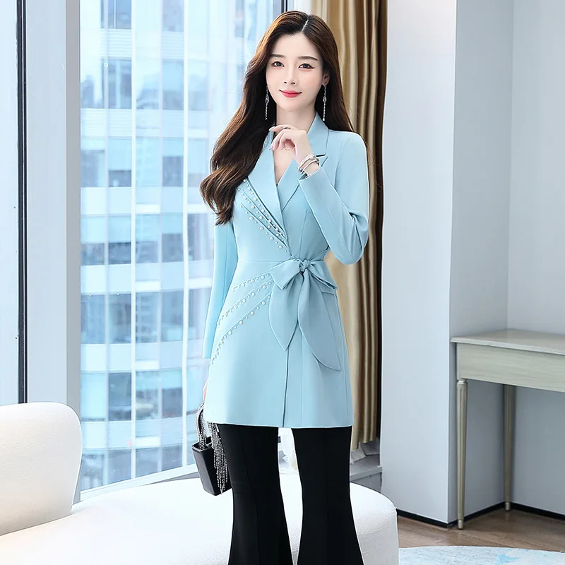 

Professional Suit Jacket Women's 2022 New Spring and Autumn Ladies Temperament Lace Waist Thin Top Women's Clothing