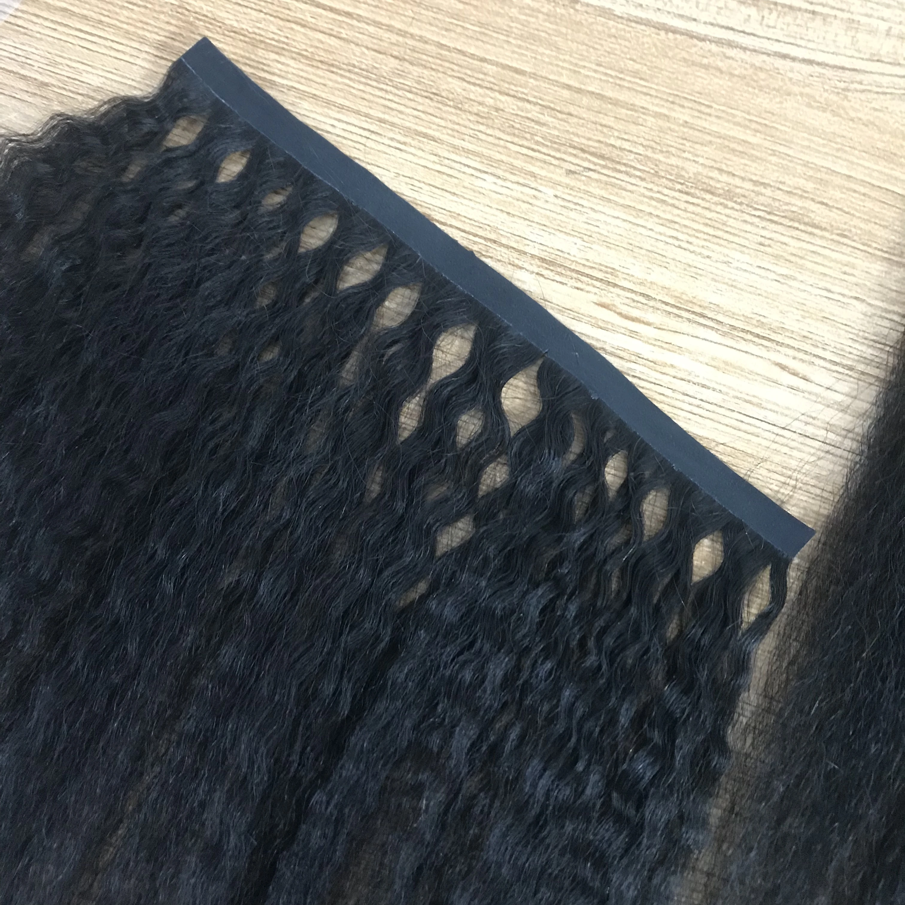 Invisible Tape Weft In Hair Extension For Black Women Kinky Straight Virgin Peuvian Natural Color Full Head 7pcs 100g