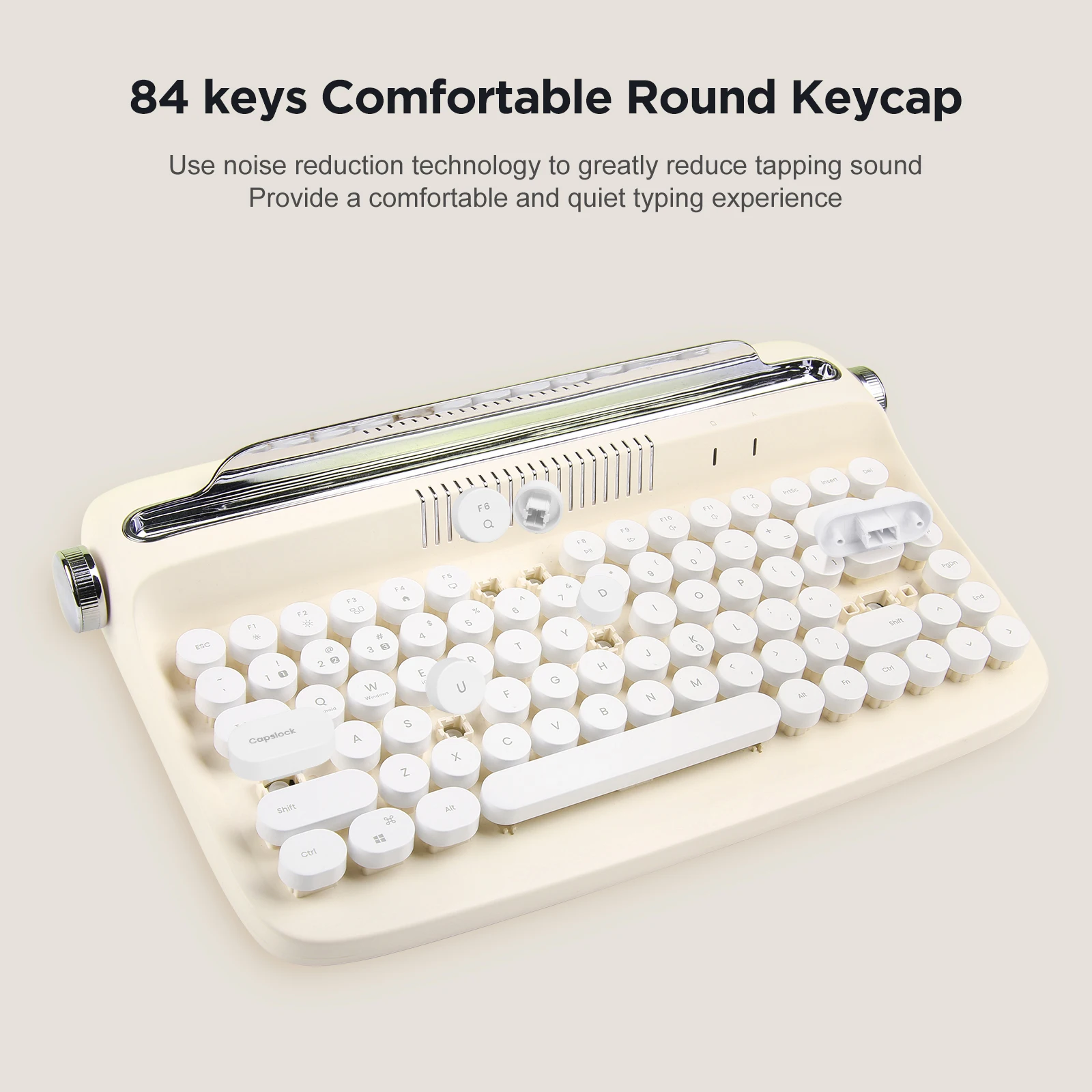 YUNZII ACTTO B303 Ivory Butter Retro Wireless Bluetooth Typewriter Aesthetic Keyboard with Integrated Stand for Multi-Device