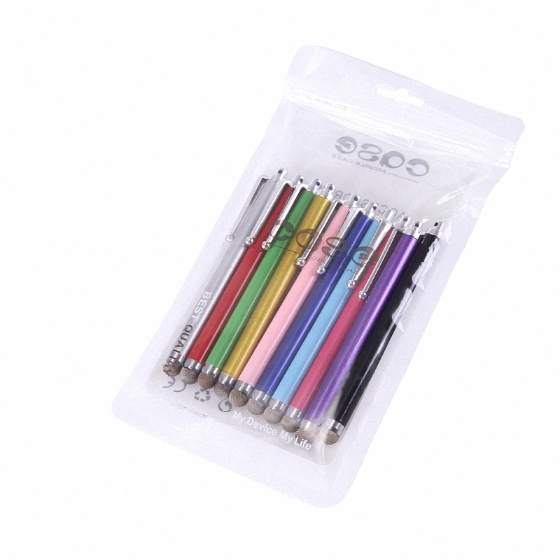 10 teile/paket Hohe Qualität Metall Kapazitiven Touch Pen Stylus Bildschirm Faser Kapazitiven Tuch Für Telefon Tablet Laptop + Zip Tasche