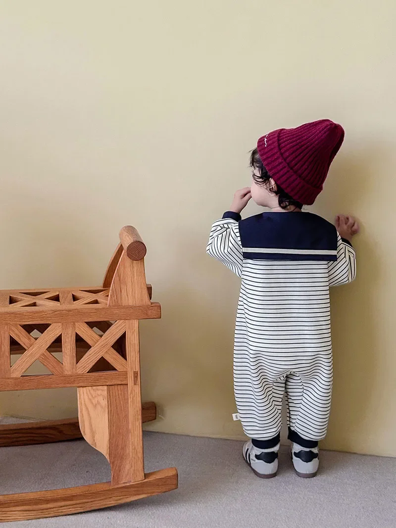 Navy Stripe Baby Jumpsuit for Autumn