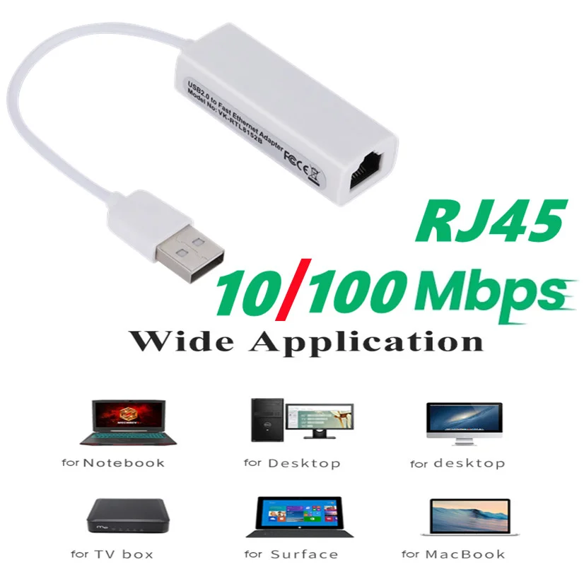 휴대용 USB 2.0-RJ45 네트워크 카드 10/100Mbps USB-RJ45 이더넷 Lan 어댑터 (PC 노트북 용) Windows XP 7 8