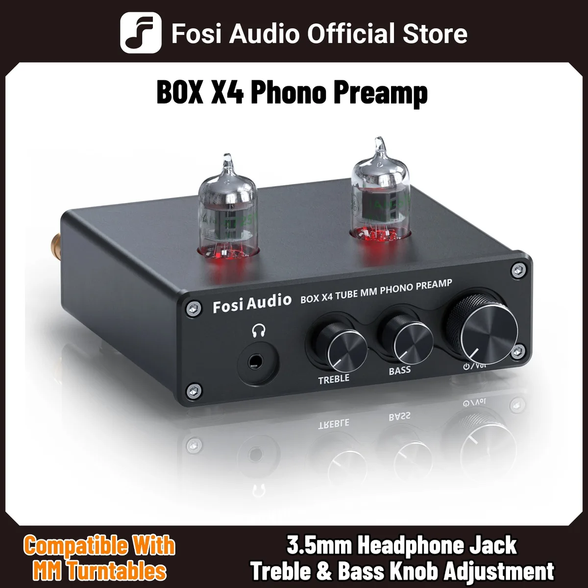 Fosi Audio Phono Preamp for Turntable Phonograph Preamplifier With Vacuum Tube Amplifier HiFi BOX X4