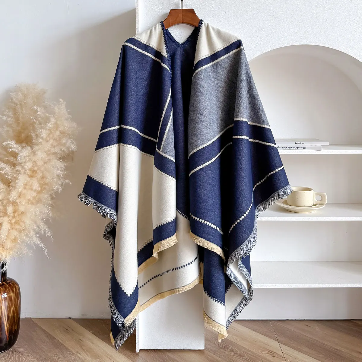 Women Autumn Winter Large Scarf for Female European and American Imitation Cashmere Thickened Air-conditioned Room Shawl Cloak