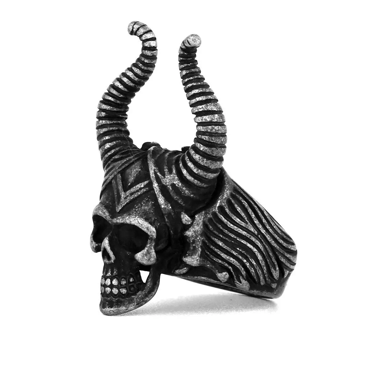 

Stainless Steel Gothic Mens Biker Satanic Devil Horned Skull Rings Size 8-14