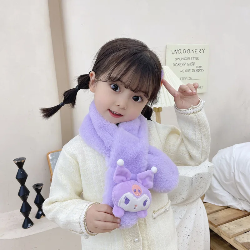 Kawaii Sanrio Kuromi Scarf Cartoon Cinnamoroll Melody Pompompurin Soft Girl Plush Thickened Keep Warm Kid Scarves Christmas Gift children scarf