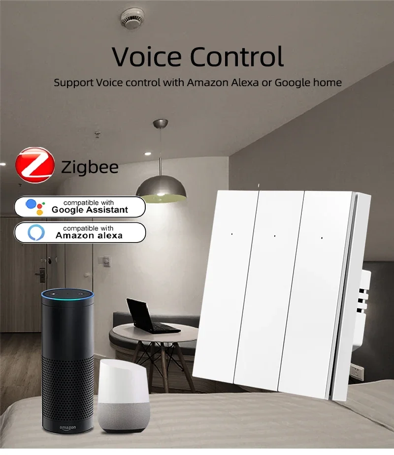 Zigbee Smart Light Switch Push Button with Neutral 1 2 3 Gang White Black Wall I