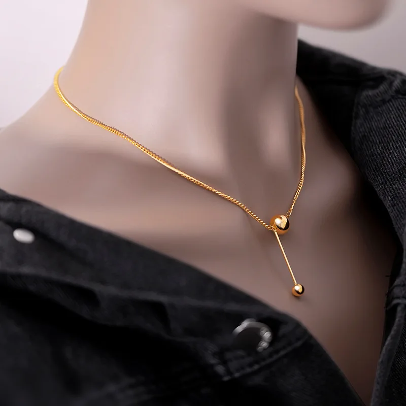100% 18K Ins Tassel Light Bead Clavicle Chain Pendant for Women Party Real 999 Yellow Gold Necklace Chain Fine Jewelry Gifts