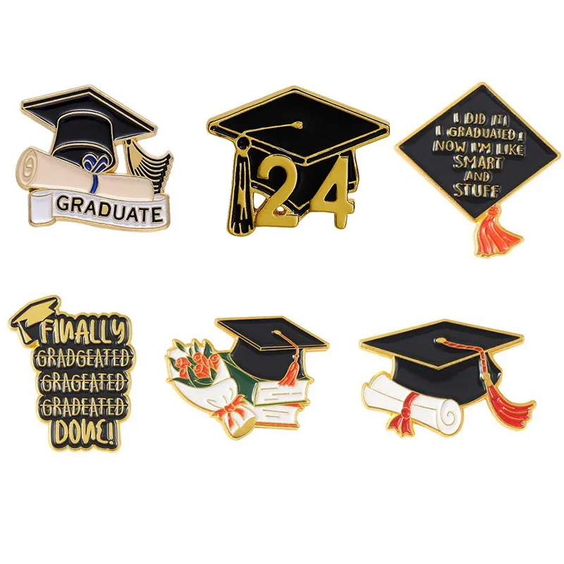 

12pcs Graduation Brooches Metal Brooches 2024 Graduation Cap Lapel Pin Clothes Brooch Pins For Suit Uniform Fashion Accessories