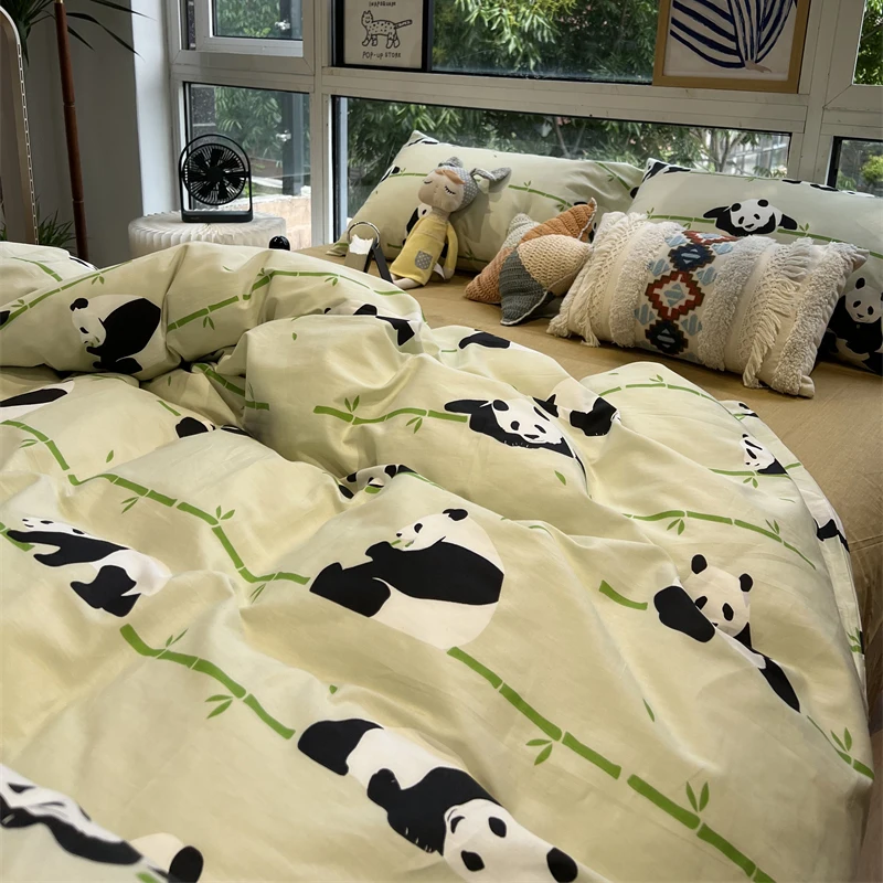 

Panda Pattern Bed Comforter Sets Boys Cotton Hotell Aesthetic Duvet Cover Luxury Cute Microfiber Bamboo Cama Bedding Set Decor