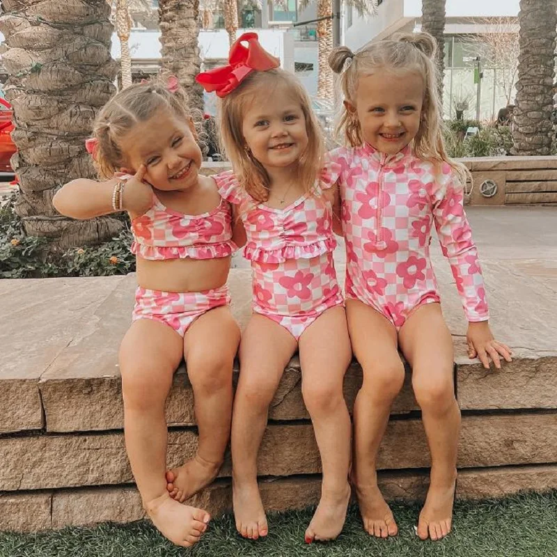 rose print with plaid tankini set