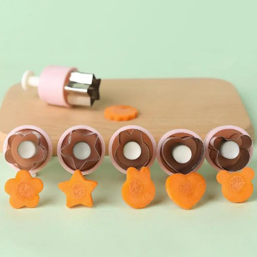 6Pcs Vegetable Cutter Shapes Set Stainless Steel Press-type Mini Cookie Cutter Fruit Cookie Pastry Stamp Mold Kids Baking Tools