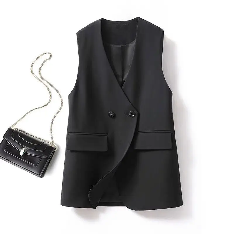 

2024 New Spring Autumn Women Solid Color Suit Vest Female Korean V-neck Sleeveless Jacket Ladies Fashion Buttons Waistcoat V19