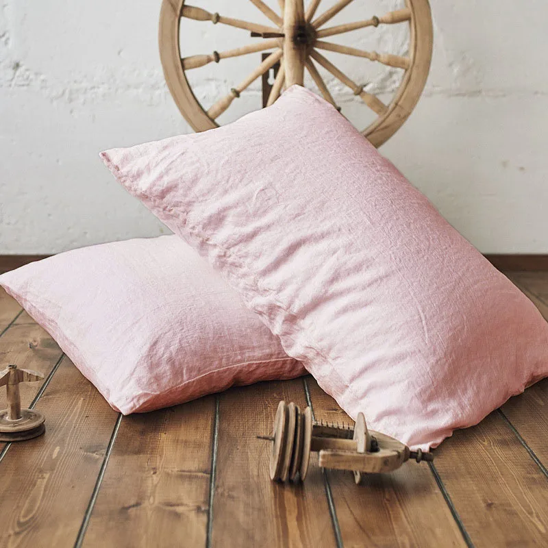 

Linen pillowcases a pair of summer refreshing sweat-absorbing pillowcases soft enzyme washable solid color simple pillowcases