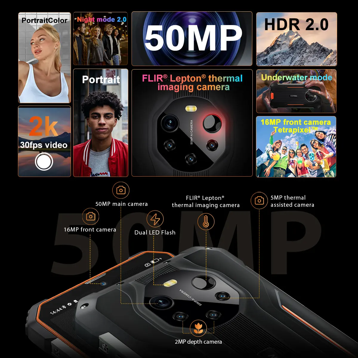 Blackview BL8800 Pro 5G Rugged MTK Diamensity 700 , Thermal Imaging 50MP Camera , 8GB+128GB, 8380mAh Battery Global Version