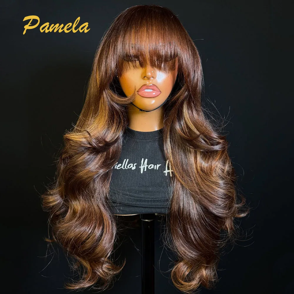 Honey Blonde Body Wave 13x4 HD Transparent Lace Front Wigs Highlight Blonde Human Hair Wigs Ready To Wear For Woman With Bangs