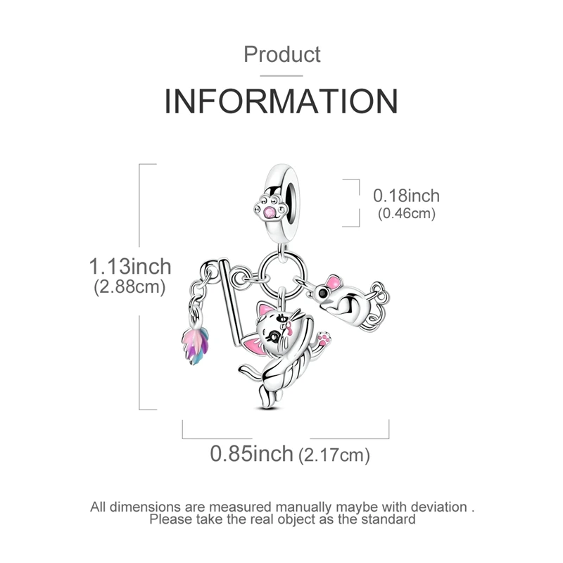 Charms aus 925er-Sterlingsilber, Herz, Katzenpfoten, Zähne, Fliege, Anhänger, Perlen, passend für Original-Armbänder, Charm-DIY-Schmuck, Geschenk für Frau – Detail 34