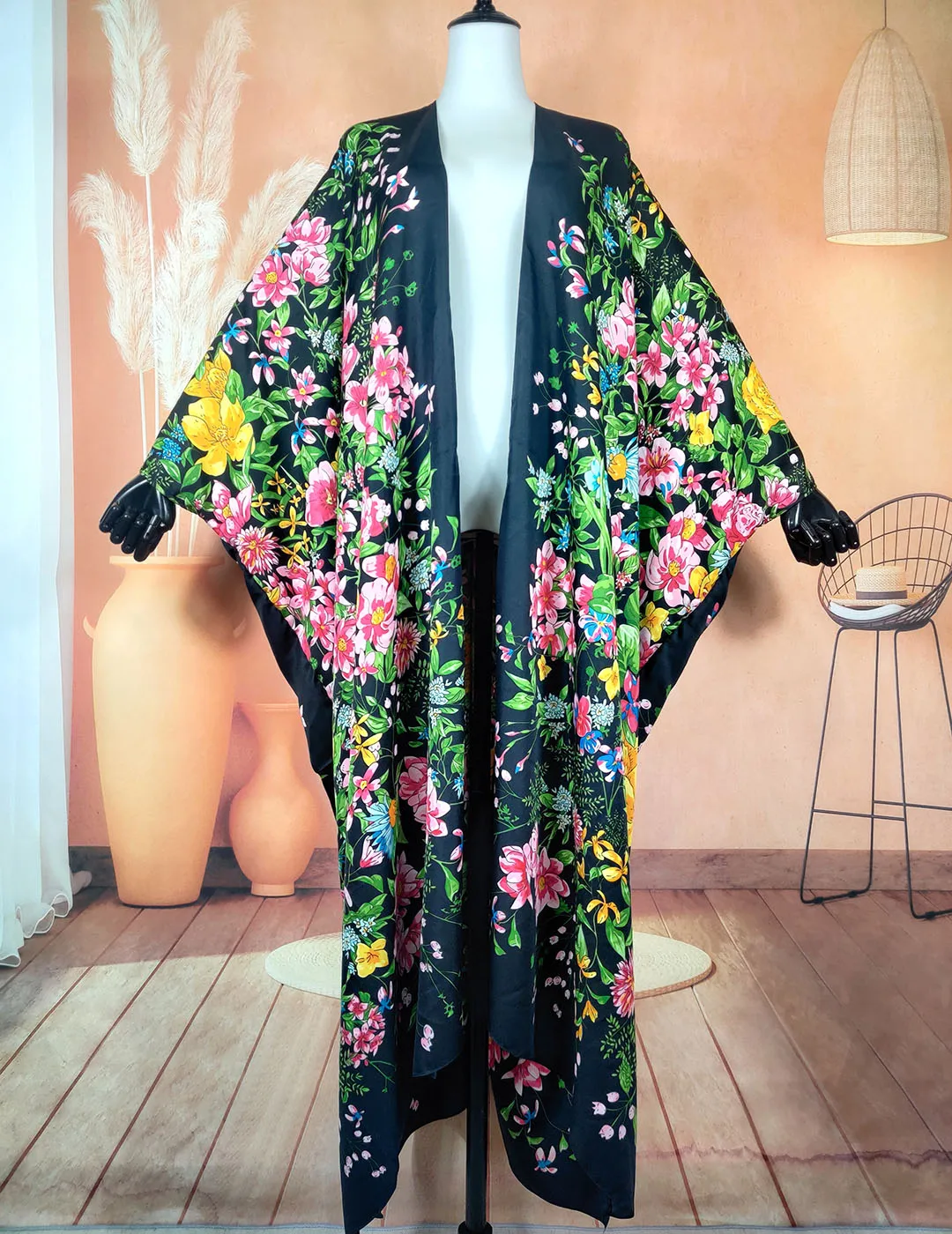 African Popular Silk Printed Boho Summer Sexy lady Loose Kaftan Duster Coat Oversize Kuwait 2023 Long  Abaya Kimonos african dresses for women elegant printed oversize summer silk loose kaftan dress dashiki beach caftans abaya for lady