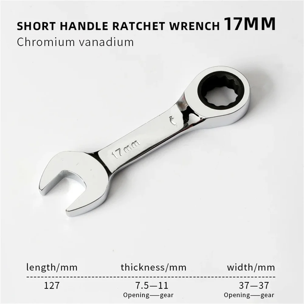 Compact Ratchet Wrench with 72 Tooth Design - Dual-Purpose Stubby Spanner