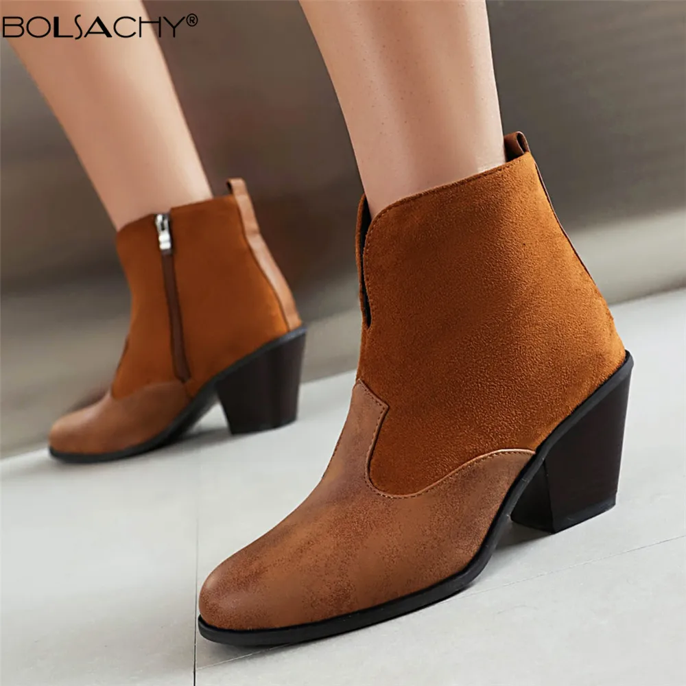 

2023 New Fashion Western Autumn Women Chelsea Boots Wedges High Heel Ankle Boats Zip Winter Ladies Shoes Size 34-43 Brown Red