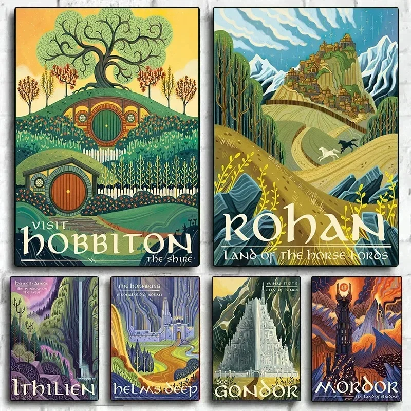 Abstract Ring Art Retro Travel Poster Canvas Painting Vintage Film Mordor Castle Lord Magic Wall Kid Bed Room Home Decor Pict 1