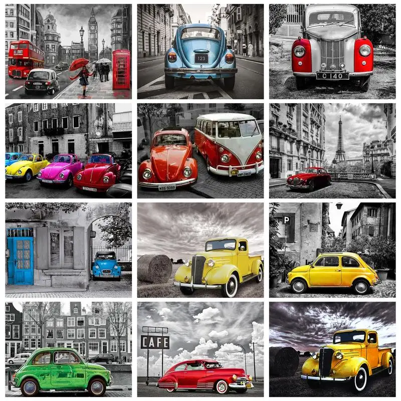 

PhotoCustom Painting By Numbers Car With Frame Acrylic Picture Numbers Handpainted For Adults Canvas Art Diy Gift Home Wall Deco