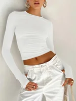Fashion Women T-shirt Long Sleeve Crew Neck Solid Slim Fit Ladies Crop Top with Thumb Holes for Daily Streetwear Summer Camis 1