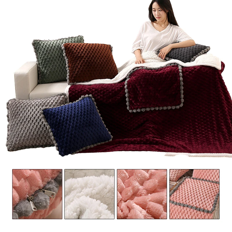 Plush Pillow Quilt Blanket Throw Pillow Folding Car Cushion Pillow 2-In-1 Office Car Lunch Break Household Sofa Cushion Blanket 2