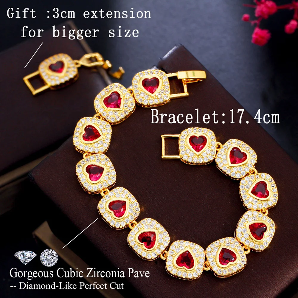 ThreeGraces Shining White Cubic Zirconia Gold Color Luxury Love Heart CZ Tennis Bracelet for Women Fashion Hip Hop Jewelry BR250