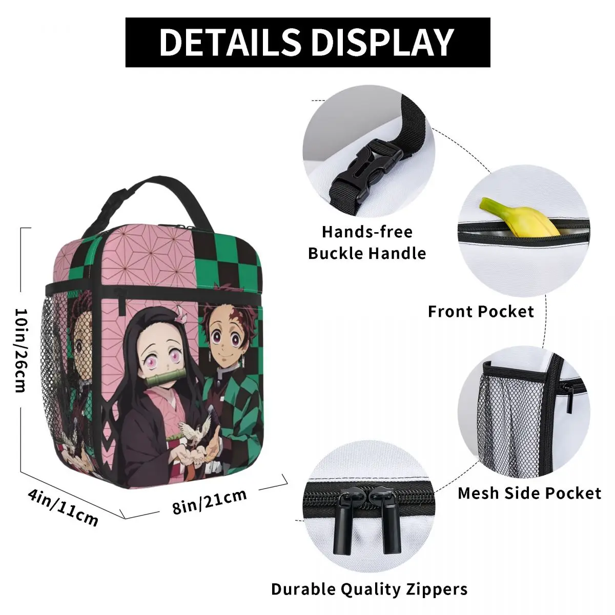 Demon Slayer Anime Nezuko Tanjiro Insulated Lunch Bags High Capacity Meal Container Thermal Bag Lunch Box Tote Office Outdoor 6