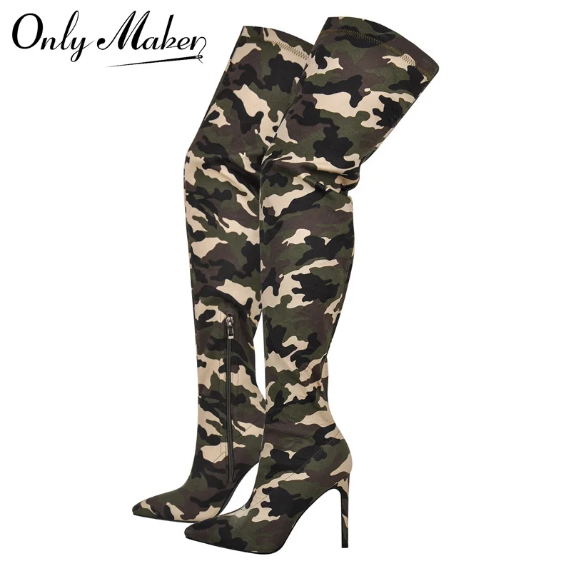 

Женские сапоги выше колена Onlymaker разных цветов, модные высокие сапоги на тонком каблуке