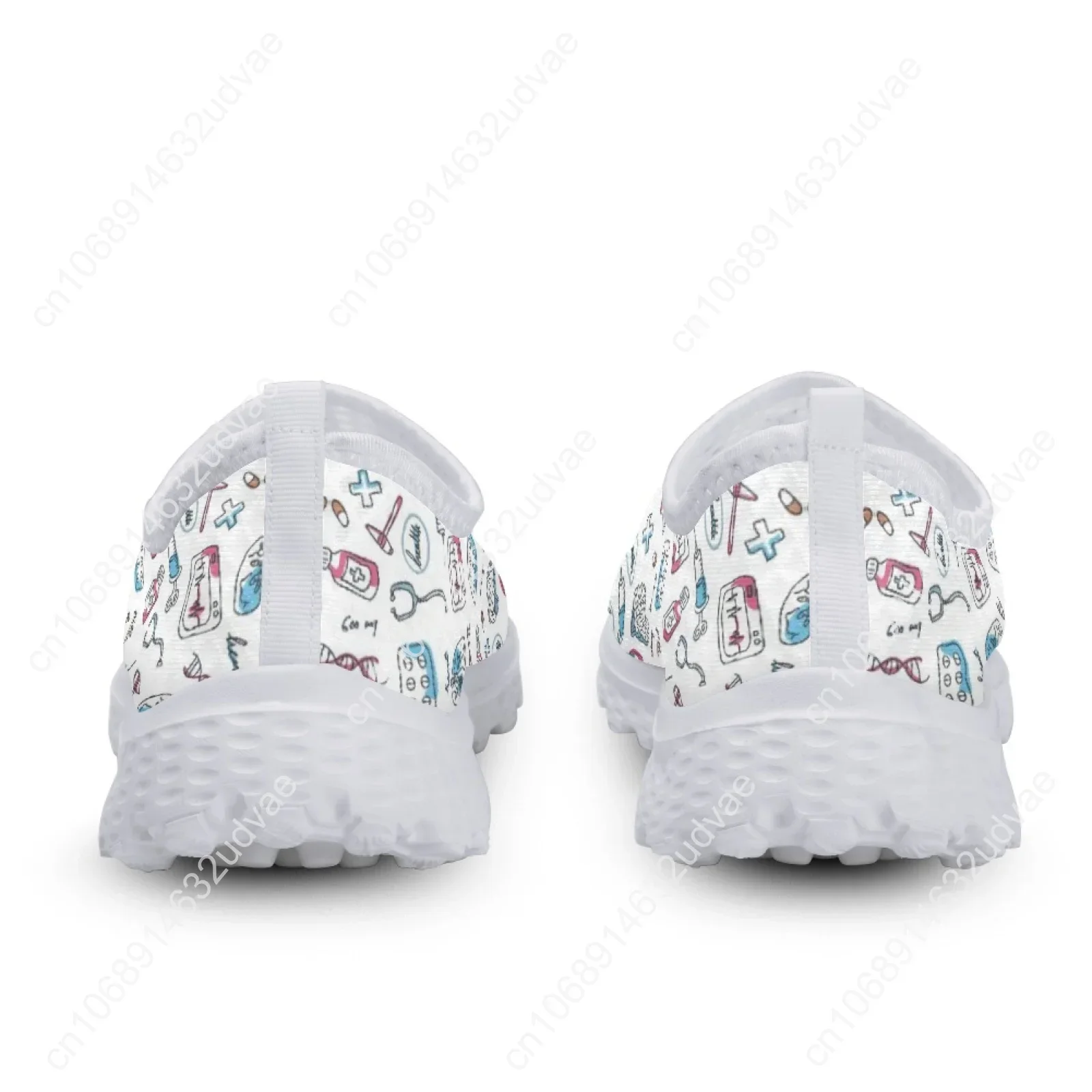 Cute Cat and Medical Tools Cartoon Female Flat Shoes ECG Cats With Mask Printed Women Mesh Sneakers Slip-on Loafers