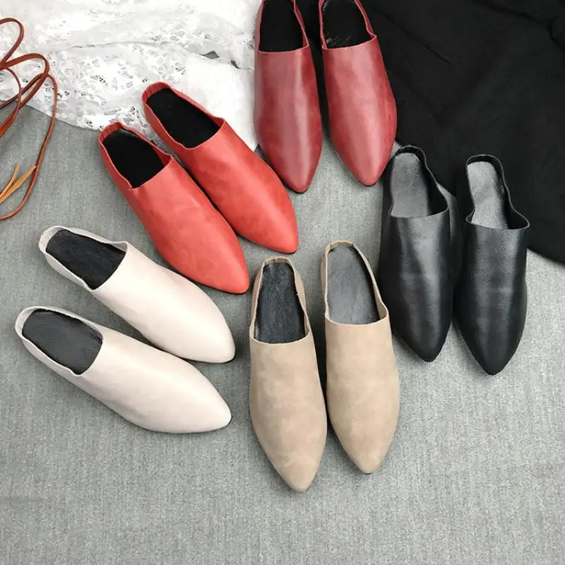 

Flats Shoes for Women Fashion Pointed Toe Single Loafer Luxury Genuine Leather Spring Autumn Female Casual Soft Driving Footwear