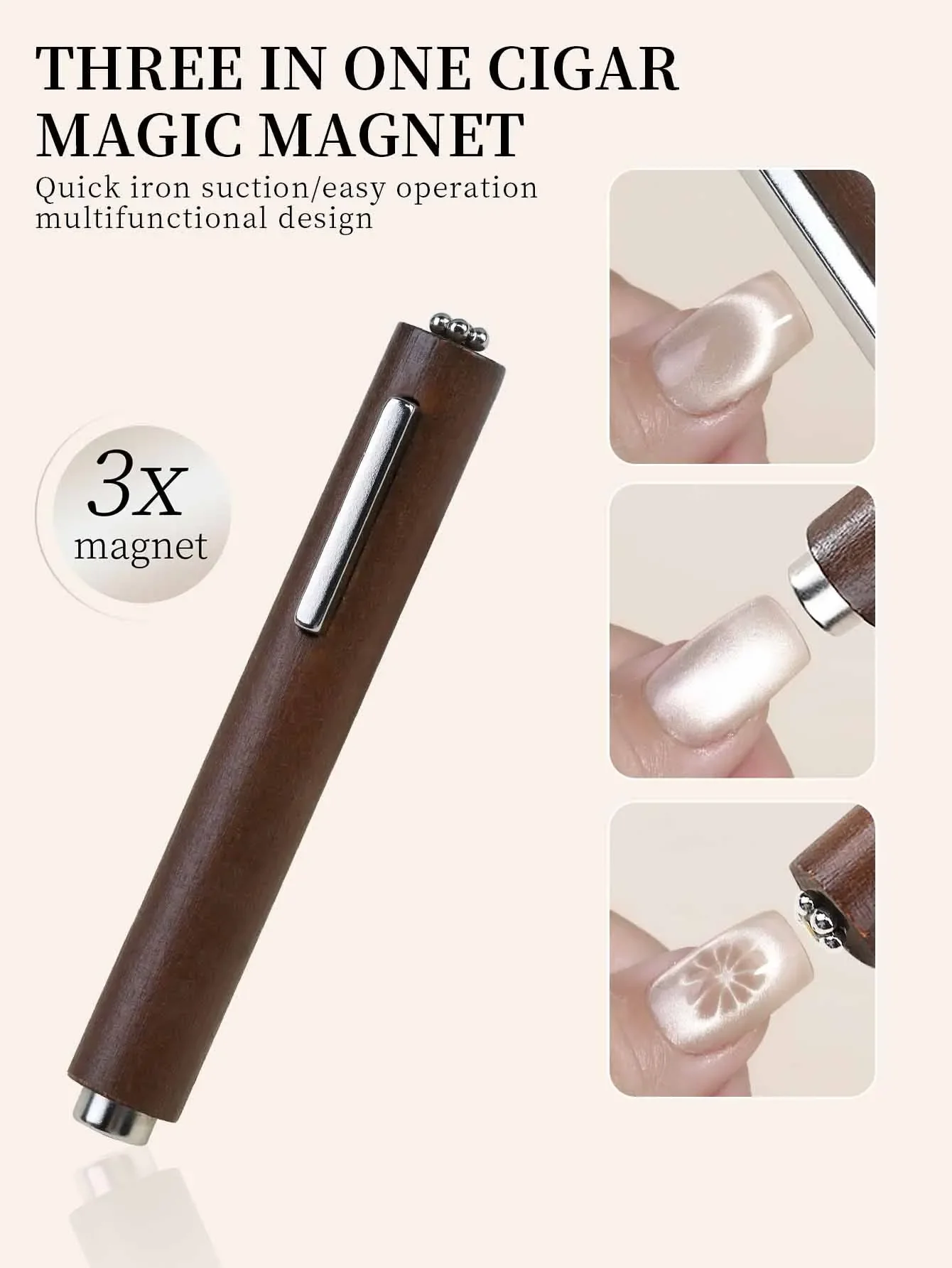 3 IN 1 Multi-function Cat Eye Magnet For Nail Art Design Strong Thick Magnetic Stick Large Cylindrical Magnetic Nail Tool