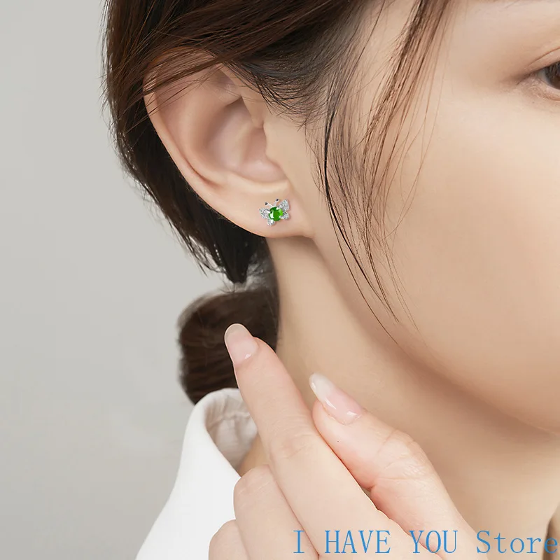 

S925 Silver Natural A Goods Jade Sun Green Butterfly Earrings Earrings Earhooks Jade Stone Earrings Fashion Earrings Female