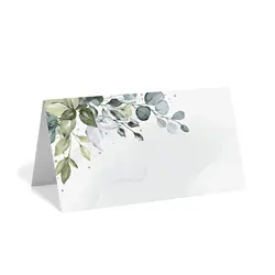 Elegant Green Leaf Watercolor Place Cards - Pack of 50, Easy - Fold, Score - Engraved - 10pcs (WHITE)
