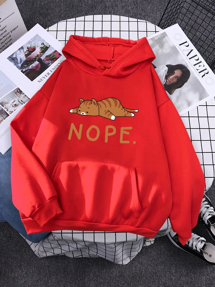 thumbnail image 1 of Sudadera con capucha para mujer, suéter con estampado de gato y Nope, a la moda, de gran tamaño, de invierno, de manga larga, 1 of 4