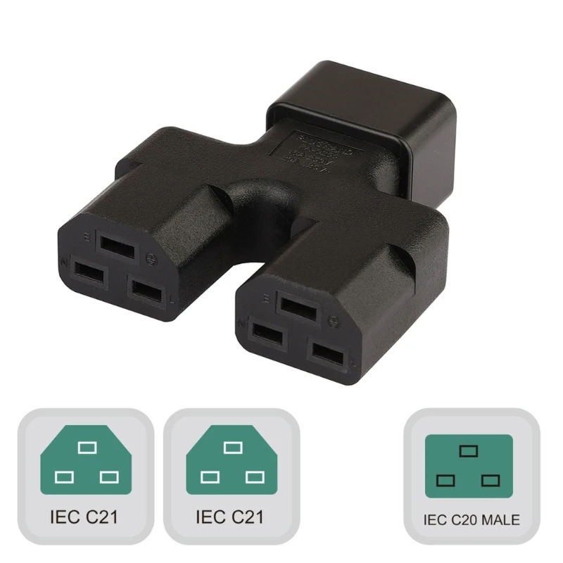 

IEC320 C20 Male to 2xC21 Female Power Splitter Adapter LightWeight Connectors