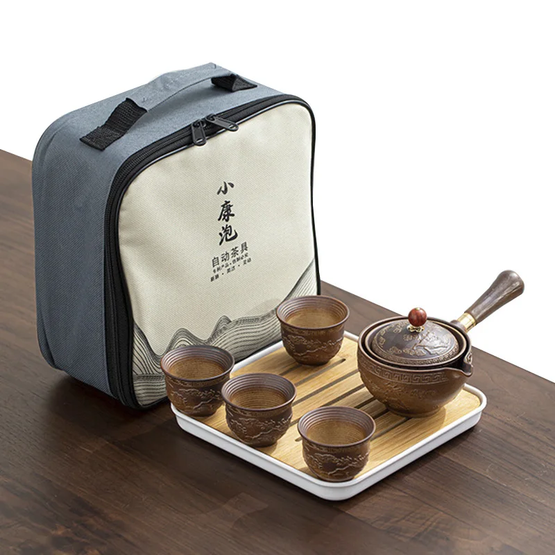 360&deg; Rotation Teaware Exquisite Stone Grinding Shape Tea Set Handmade Teapot Cup Set Chinese Ceremony Good Gift GungFu Tea Cup