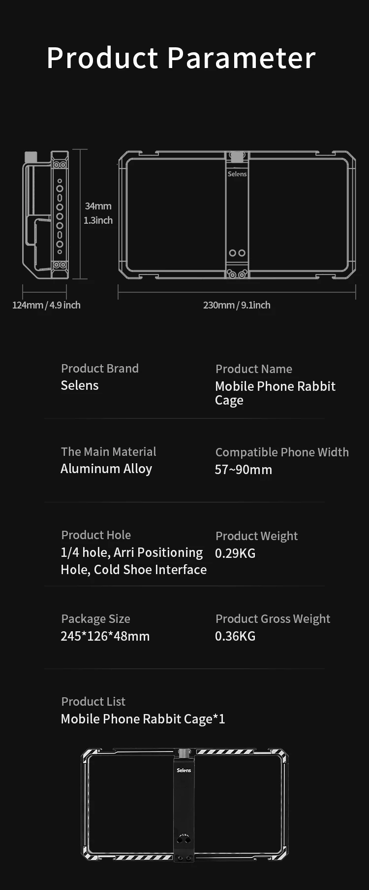 Aluminium Alloy Mobile Phone Cage with Expansion 1/4 & 3/8 Screw Holes Handheld