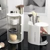 Rotating Cosmetic Storage Box Makeup Powder Puff Shelf Holder Dustproof Desktop Remover Cotton Brush Storage Rack Organizer 5