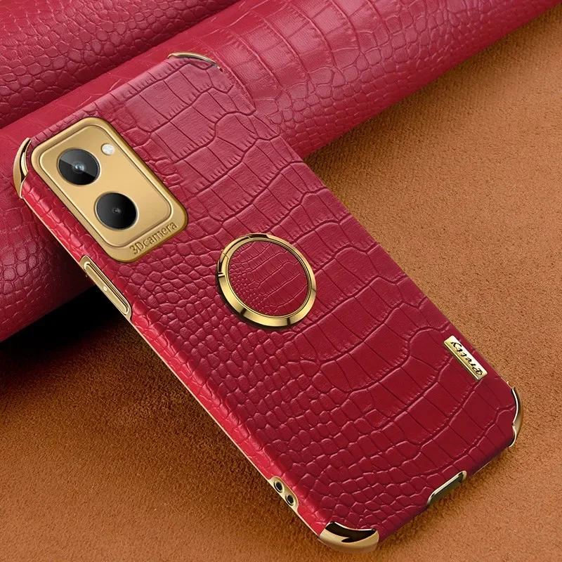 Luxury PU Leather Phone Case with Ring Holder and Silicone Protection