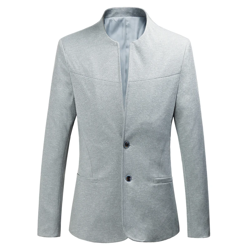 Pure Color Mens Blazers, Stand-Up Collar Single-Breasted Men Suit Jackets, Spring / Autumn New Male Slim Dress Coat