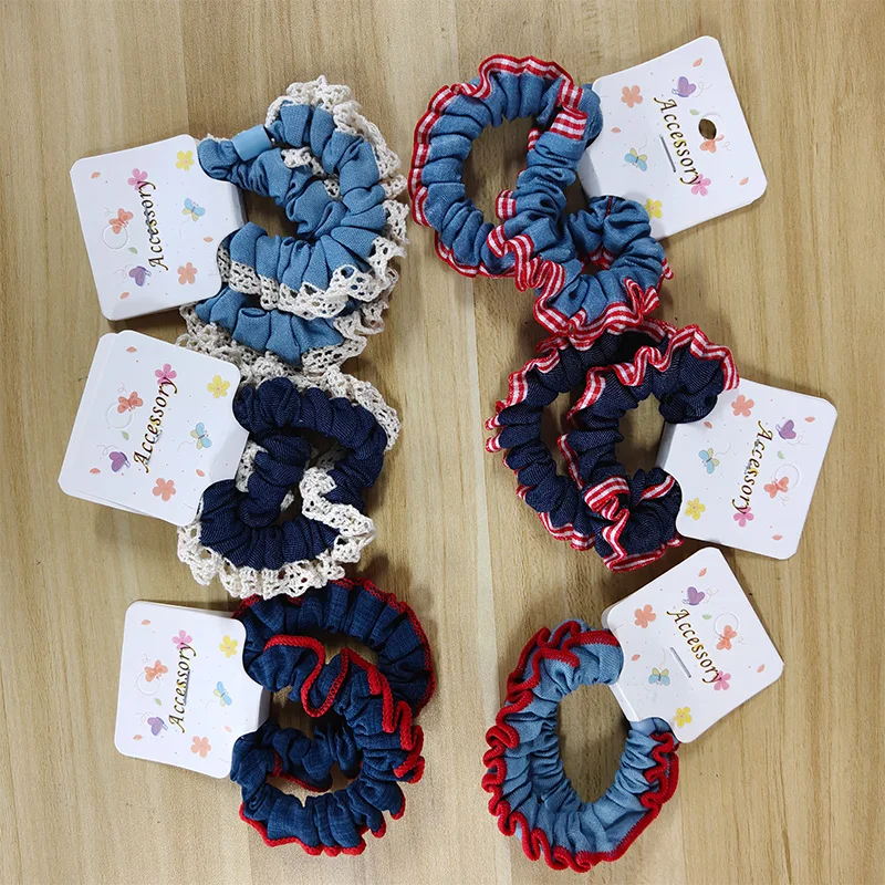 Women's High-Quality Denim Lace Hair Scrunchies Set - Cute & Sweet Elastic Hair Bands