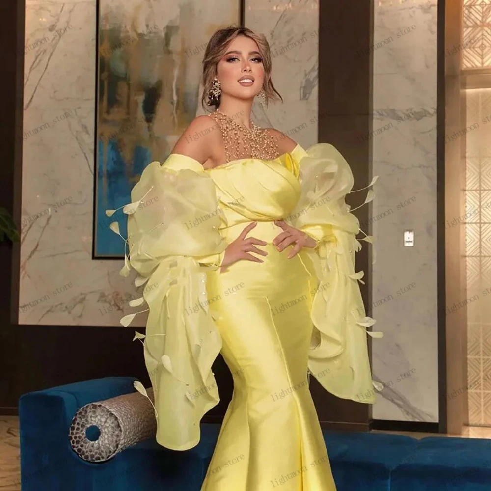

Exquisite Evening Dresses Beautiful Prom Dress Off The Shoulder Flare Sleeves Ball Gowns Feather Decorate 2024 Vestidos De Gala