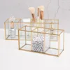 Premium Glass Makeup Brush Organizer with Gold Rim Cosmetic Brush Holder for Lipstick Eyeliners Waterproof Dustproof Storage Box 1