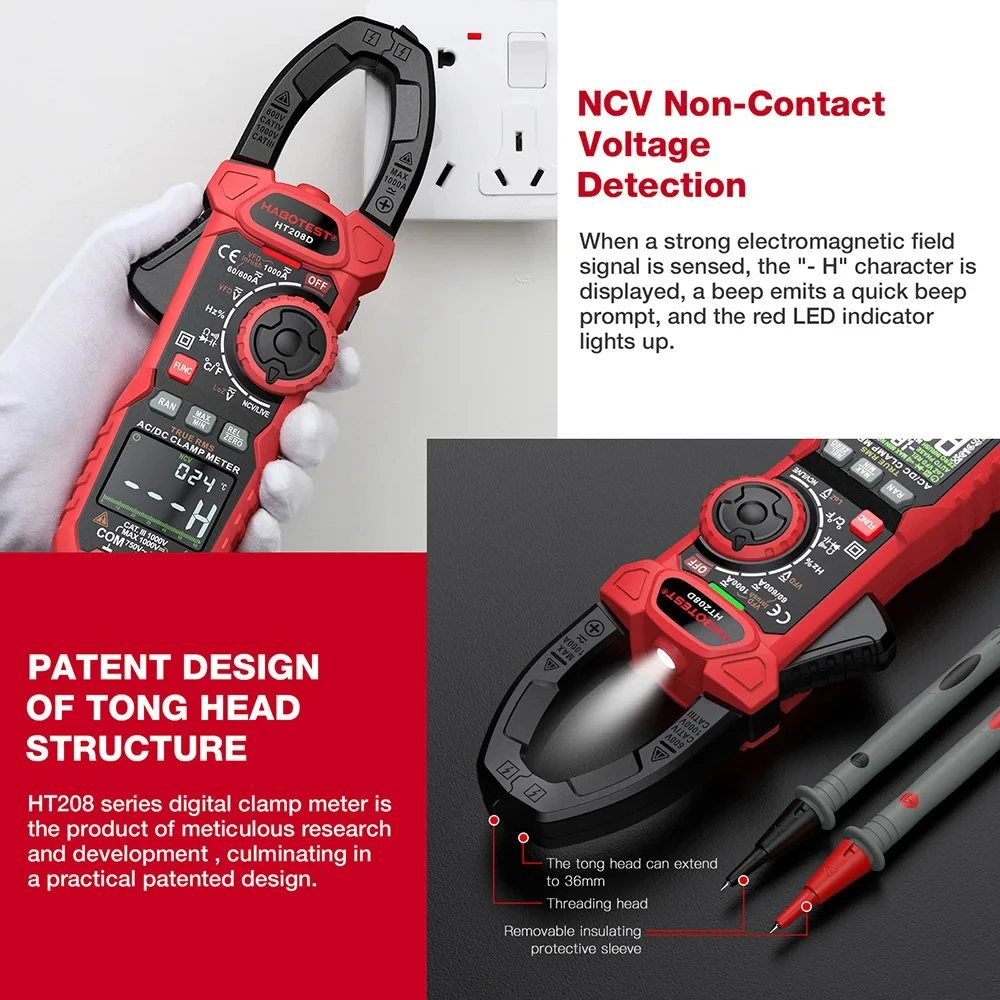 digital multimeter HT208D Digital Clamp Meter 1000A AC DC Current Two color Backlight True RMS Capacitance Temperature NCV Clamp Voltage Tester