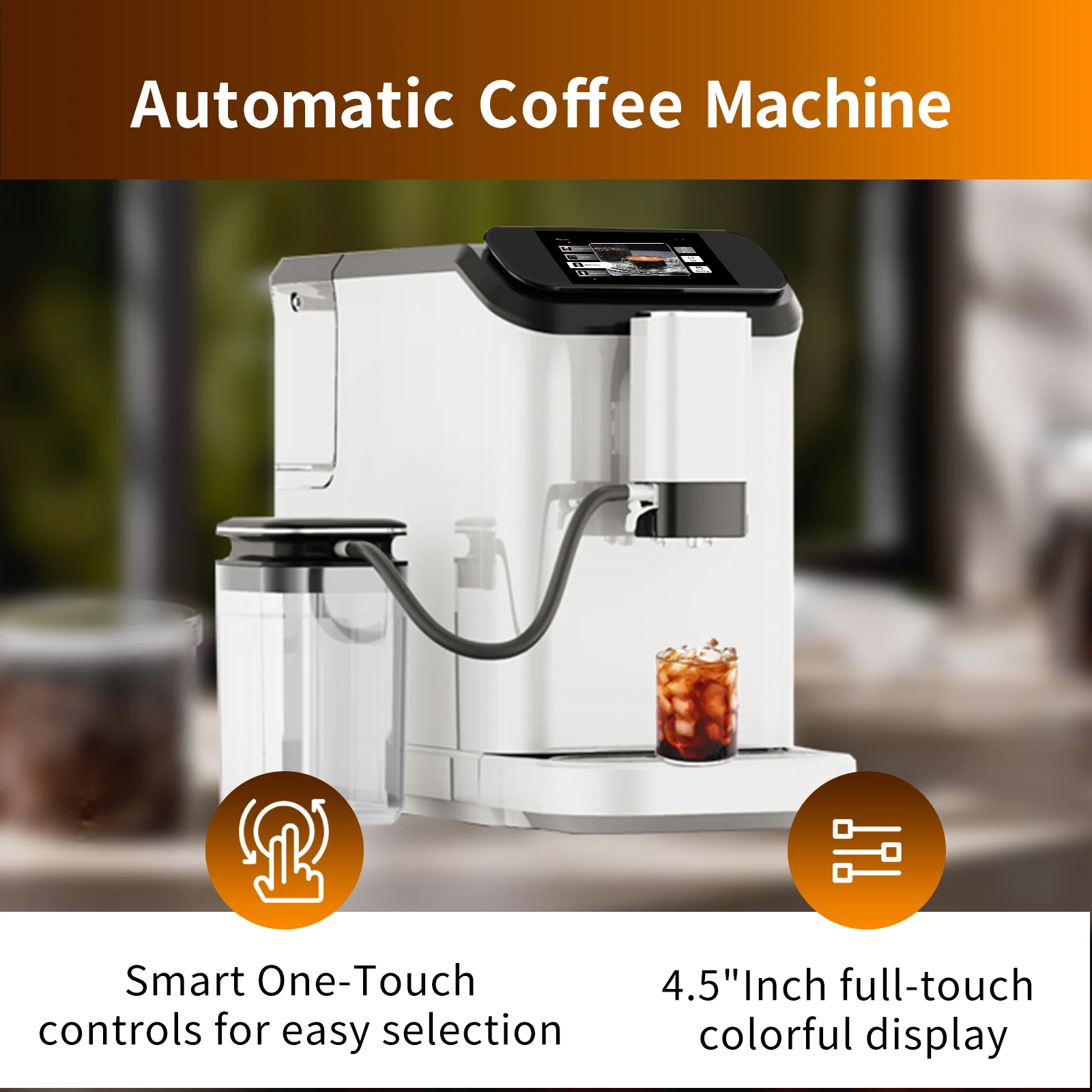 Mcilpoog WS-D5 Automatic Espresso Machine Built-In Milk Frother & Tank 12 Coffee Varieties Touchscreen Ideal For Home Use